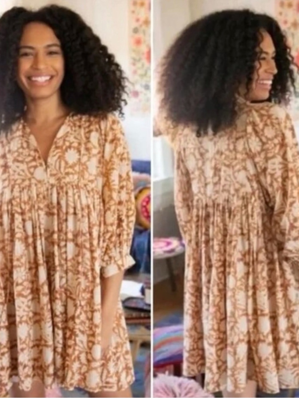 NATURAL LIFE Cream and Brown Floral Mini Dress
